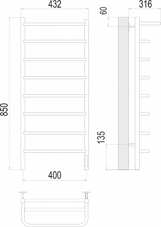 Полка П8 400х850 Электро (quick touch) Полотенцесушитель  TERMINUS Усолье-Сибирское - фото 3