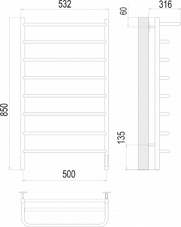 Полка П8 500х850 Электро (quick touch) Полотенцесушитель  TERMINUS Усолье-Сибирское - фото 3