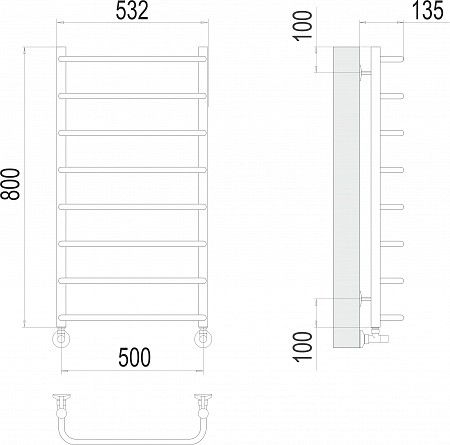 Стандарт П8 500х800  Полотенцесушитель  TERMINUS Усолье-Сибирское - фото 3