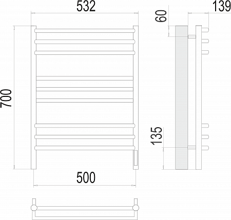 Прато П9 500х700 электро (sensor quick touch) Полотенцесушитель  TERMINUS Усолье-Сибирское - фото 3