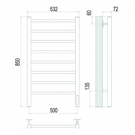 Аврора П8 500х850 Электро Полотенцесушитель TERMINUS Оружейная сталь Усолье-Сибирское - фото 4