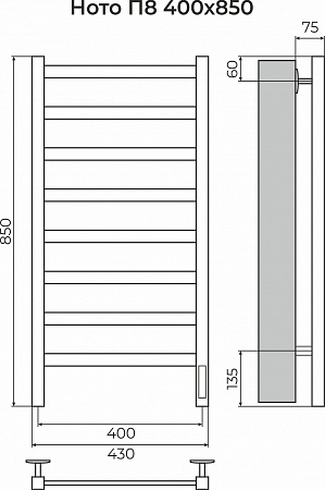 Ното П8 400х850 Электро (quick touch) Полотенцесушитель TERMINUS Усолье-Сибирское - фото 3