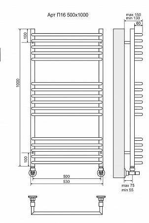 Арт П16 500х1000 Полотенцесушитель  TERMINUS Усолье-Сибирское - фото 3