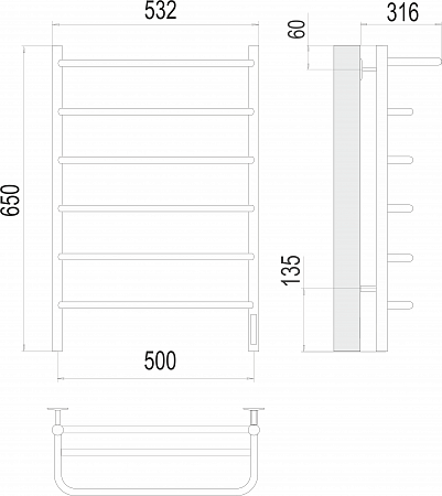 Полка П6 500х650 Электро (quick touch) Полотенцесушитель  TERMINUS Усолье-Сибирское - фото 3